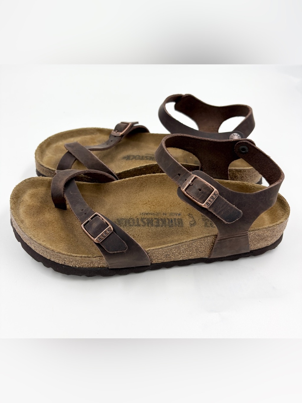 Birkenstock Yara Oiled Leather Ankle Strap Sandals 37 6 6.5 EUC Brown Reg Width